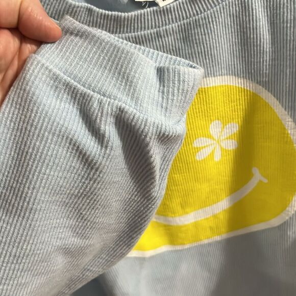 Happy Face Light Blue Ribbed Shirt - Size Medium by Katydid - Picture 7 of 8